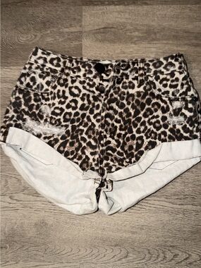 One Teaspoon Leopard Print High-Waist Denim Shorts - Brown/White